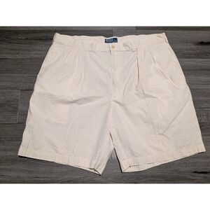 Polo Ralph Lauren Men's Brown White Striped Pleated Seersucker Short Size 42x9